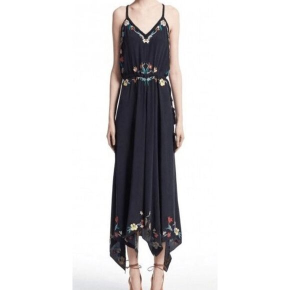 Calypso St. Barth XS Rodru floral Embroidered dress blue 100% Silk maxi - Picture 1 of 15